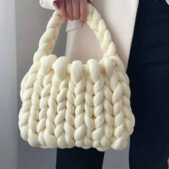 Neiman Marcus White Handmade Woven Knit Satchel Purse - Picture 3 of 4